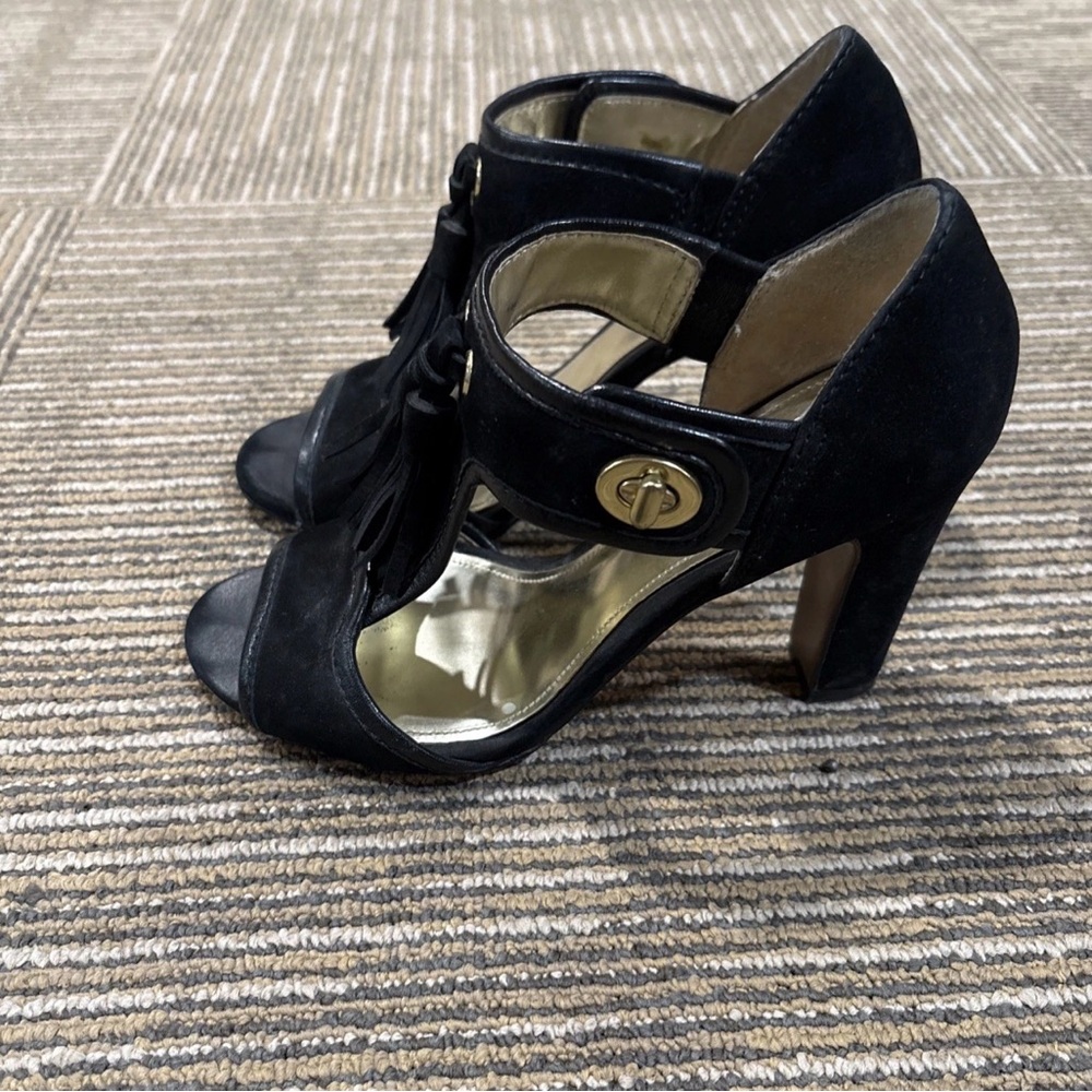Coach Black Leather Tassel Peep toe High Heel Pumps Size 6.5 M - Picture 2 of 7